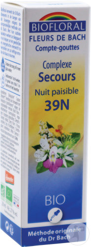 Complexe de secours 39 Nuit paisible compte goutte - 20 ml - Biofloral  fleurs de bach Espritphyto