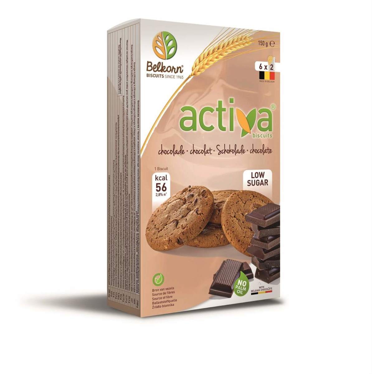 Belkorn - Activa biscuits au chocolat (pauvre en sucre) - 6 x 2 pièces (150 g)